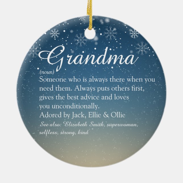 Merry Christmas Grandma Grandmother Definition Ceramic Ornament (Back)
