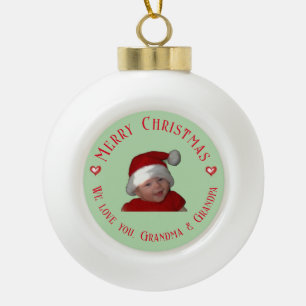 Merry Christmas Grandma & Grandpa, Own Photo Gift, Ceramic Ball Christmas Ornament