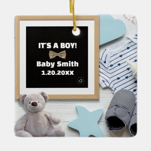 Merry Christmas Grandma Its A Boy Pregnancy Reveal Ceramic Ornament (Front)