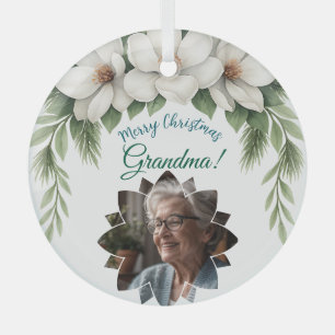 Merry Christmas Grandma Photo Holiday Gift Glass Ornament