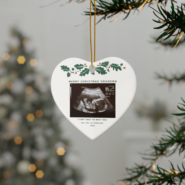 Merry Christmas Grandma Pregnancy Announcement Ceramic Ornament (Pregnancy Announcement Sonogram Grandma Keepsake Ornament)