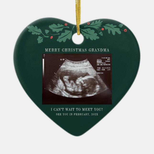 Merry Christmas Grandma Pregnancy Scan Photo Ceramic Ornament (Front)