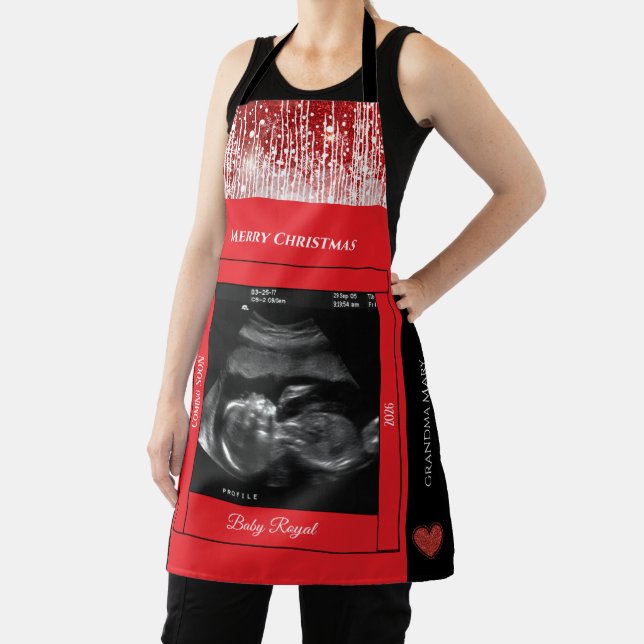 Merry Christmas Grandma Sonogram Baby Coming Soon Apron (Insitu)