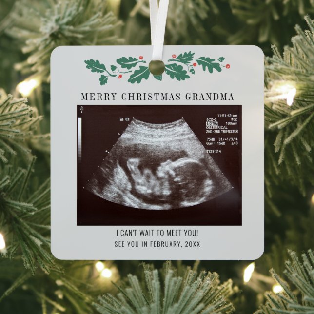 Merry Christmas Grandma Ultrasound Pregnancy Scan Metal Ornament (Insitu)