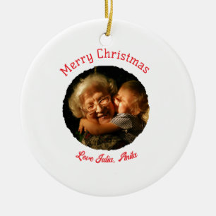 Merry Christmas grandmother daughter photo circle Ceramic Ornament