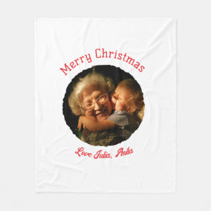 Merry Christmas grandmother daughter photo circle Fleece Blanket