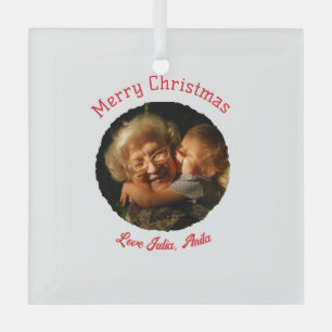 Merry Christmas grandmother daughter photo circle Glass Ornament