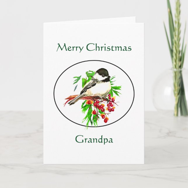 Merry Christmas Grandpa Chickadee Bird Nature Holiday Card (Front)