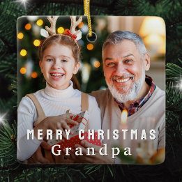 Merry Christmas Grandpa Custom Photo Ceramic Ornament