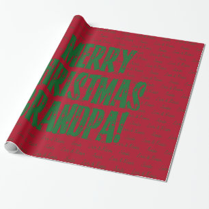 Merry Christmas Grandpa Green Stars Typography Red Wrapping Paper