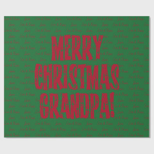 Merry Christmas Grandpa Red Stars Typography Green Wrapping Paper