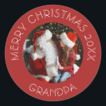 Merry Christmas Grandpa | Santa Red Photo Classic Round Sticker<br><div class="desc">Grandpa will love this gift sticker featuring his favourite photo and a merry christmas message around the edge. To change the photo and message click on the personalize button.</div>
