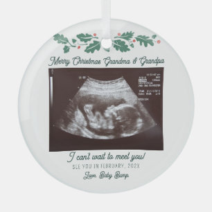 Merry Christmas Grandparent Pregnancy Announcement Glass Ornament
