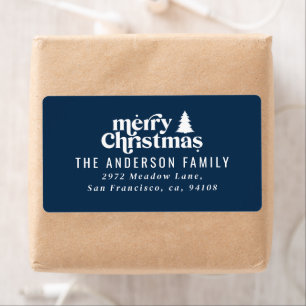 Merry Christmas graphic tree retro navy blue
