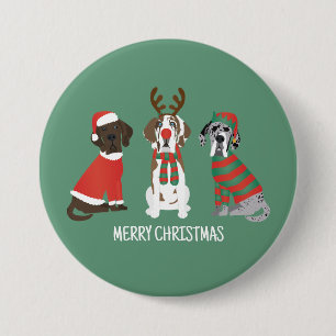 Merry Christmas Great Dane Dogs 3 Inch Round Button