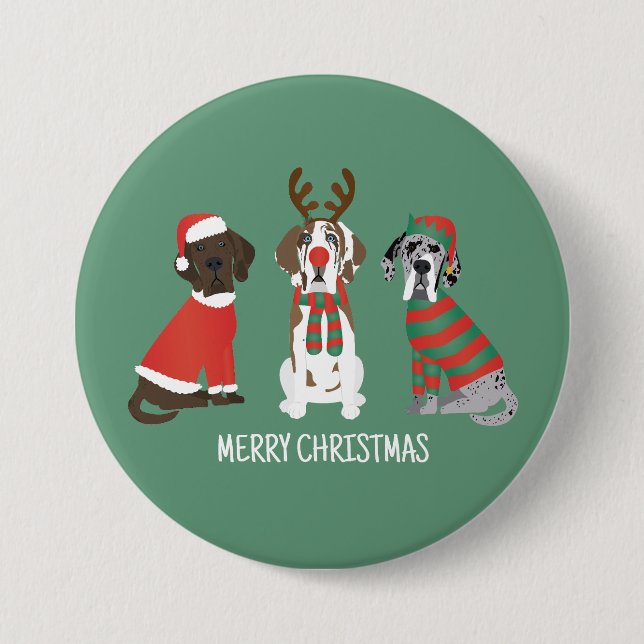 Merry Christmas Great Dane Dogs 3 Inch Round Button (Front)
