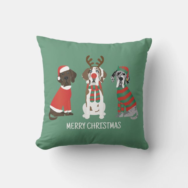 Merry Christmas Great Dane Dogs Throw Pillow (Front)