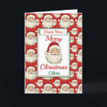 Merry Christmas Great Niece Santa  Holiday Card<br><div class="desc">A lovely great Niece Christmas card.  Design pattern features santa claus smiling face and a red background.  All text can be amended as needed to customize - change daughter,  niece or sister,  then personalize with a name and inside message.</div>