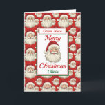 Merry Christmas Great Niece Santa  Holiday Card<br><div class="desc">A lovely great Niece Christmas card.  Design pattern features santa claus smiling face and a red background.  All text can be amended as needed to customize - change daughter,  niece or sister,  then personalize with a name and inside message.</div>