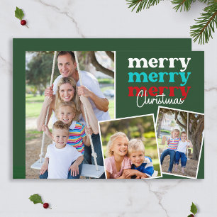 Merry Christmas Green 3 Photo Family Collage