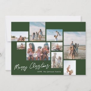 MERRY CHRISTMAS Green 9 Photo Collage Modern Holiday Card