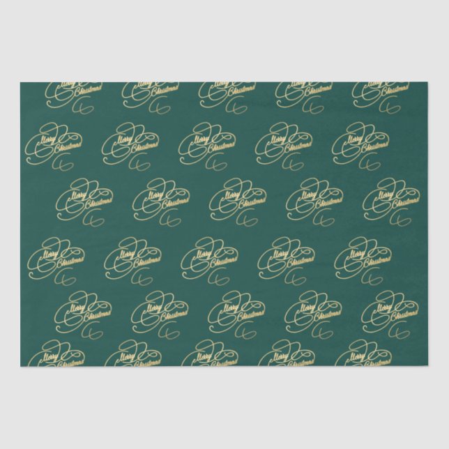 Merry Christmas green and gold elegant script Tissue Paper (Front)