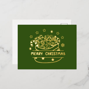 Merry Christmas Green and Gold Foil Holiday Postcard