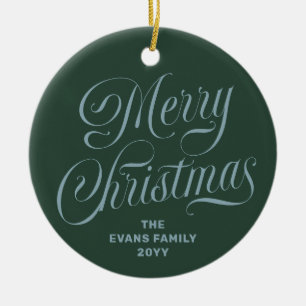 Merry Christmas green and light blue one photo Ceramic Ornament