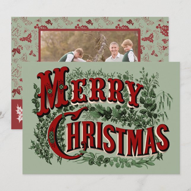 Merry Christmas - Green and Red Holiday Card (Front/Back)