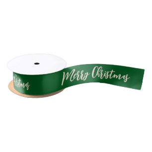 Merry Christmas Green and White Traditional Satin Ribbon
