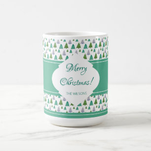 Merry Christmas Green Blue Tree Coffee Mug
