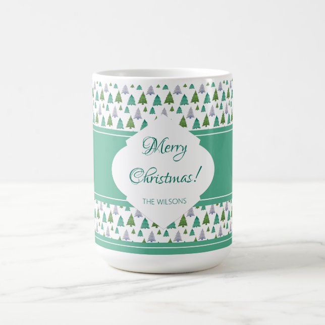 Merry Christmas Green Blue Tree  Coffee Mug (Center)