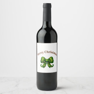 Merry Christmas Green Bow Holiday Napkin Wine Label
