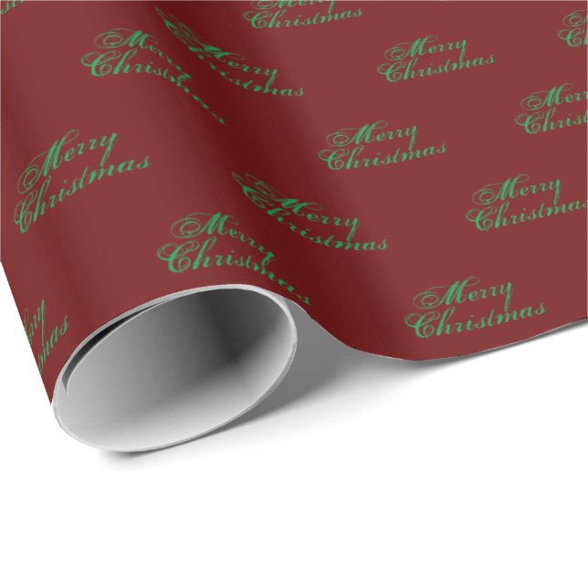 Merry Christmas green burgundy maroon script cute Wrapping Paper (Roll Corner)