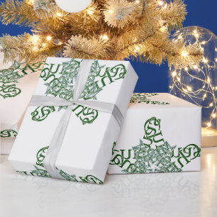 Merry Christmas Green Calligraphy Star Large Motif Wrapping Paper