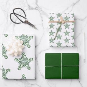 Merry Christmas Green Calligraphy Star Wrapping Paper Sheet