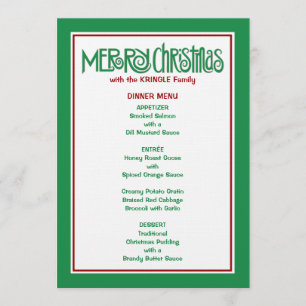 Merry Christmas green Dinner Menu