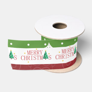 Merry Christmas Green Dot Stripe and Red Stripe  S Satin Ribbon