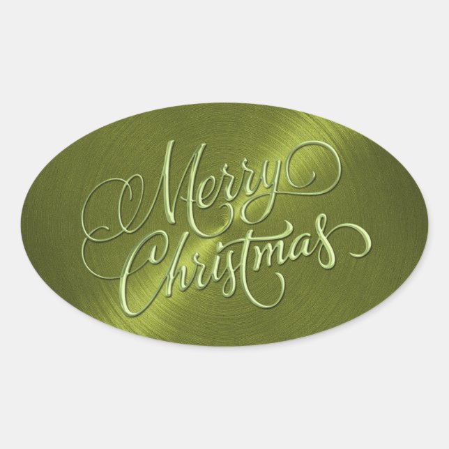 Merry Christmas Green  Embossed Look Oval Sticker (Front)
