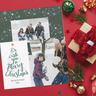 Merry Christmas green family photo Holiday Card