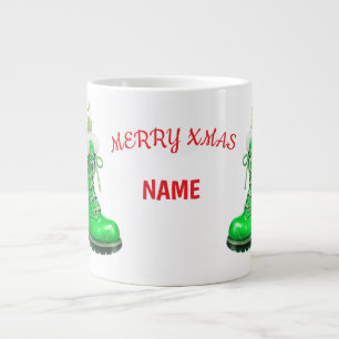 Merry Christmas Green Festive Boot Large Coffee Mug