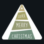 Merry Christmas. Green geometric holiday tree Triangle Sticker<br><div class="desc">Green geometric holiday winter tree sticker "Merry Christmas".</div>