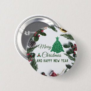 Merry christmas- green glitter 2 inch round button