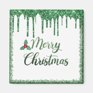 Merry christmas- Green glitter cherry Magnet