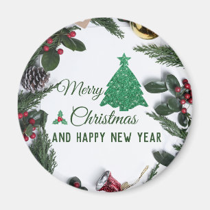 Merry christmas- green glitter magnet