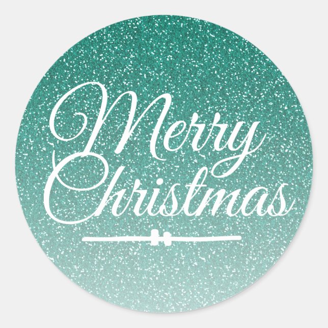 Merry Christmas Green Glitter Ombre Envelope Seal (Front)