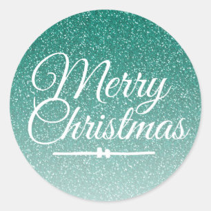 Merry Christmas Green Glitter Ombre Envelope Seal