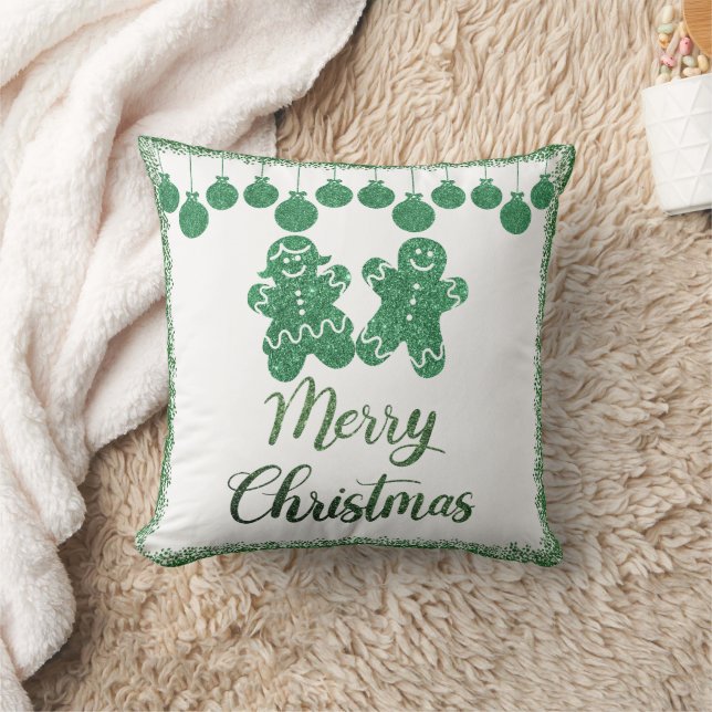 Merry christmas- green glitter ornaments throw pillow (Blanket)