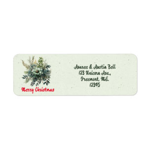 Merry Christmas Green Gloral Return Address Label