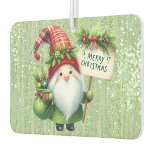Merry Christmas Green Gnome Glittery Air Freshener